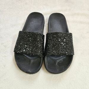 Black Glitter Slide Sandals Women Size S 5/6 Lightly worn